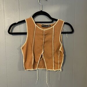 Brown ribbed crop top